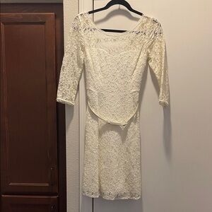 White House Black Market Cream Lace Long Sleeve Dress